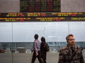 Stock market screens in the Toronto Stock Exchange this week.