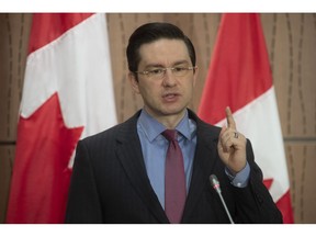 Conservative MP Pierre Poilievre speaks during a news conference in Ottawa, Wednesday April 8, 2020. Poilievre says promised relief from the federal government for small businesses suffering losses due to COVID-19 is not rolling out fast enough.