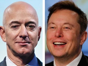 The combined wealth of America's billionaires, including Amazon.com Inc founder Jeff Bezos, left, and Tesla Inc chief Elon Musk, right, increased nearly 10 per cent during the ongoing COVID-19 pandemic, according to a report published by the Institute for Policy Studies (IPS).