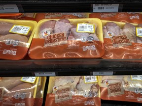 Chicken sits on the shelf at a grocery store, April 28, 2020, Washington, D.C.