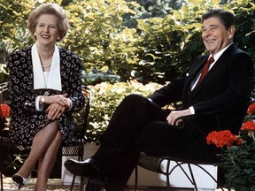 The “Washington Consensus” is often personified by Ronald Reagan in the United States and Margaret Thatcher in the United Kingdom, the pair seen here outside the Oval Office on July 17, 1987.