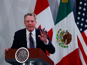U.S. Trade Representative Robert Lighthizer gestures as he speaks during a meeting at the Presidential Palace, in Mexico City, Mexico December 10, 2019.