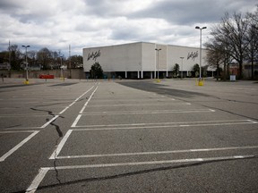 The parking lot of a Lord & Taylor is seen empty in Paramus, New Jersey, U.S., on Friday, April 10, 2020.