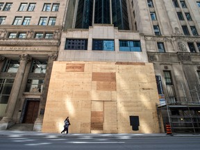A shuttered business on Bay Street in Toronto.