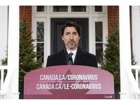 Prime Minister Justin Trudeau addresses Canadians on the COVID-19 pandemic from Rideau Cottage in Ottawa on Friday, April 3, 2020.