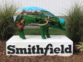 A sculpture adorns Smithfield Foods' hog slaughterhouse in Smithfield, Virginia.