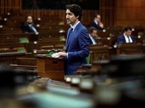 Prime Minister Justin Trudeau speaks in the House of Commons as legislators convene to give the government power to inject billions of dollars in emergency cash to help individuals and businesses through the economic crunch caused by COVID-19, on April 11, 2020.
