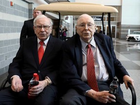 Berkshire Hathaway Chairman Warren Buffett (left) and Vice Chairman Charlie Munger at the annual shareholder meeting last year.