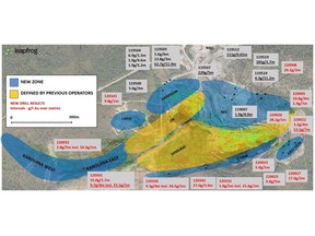 Figure 1: Plan view showing new results and location of T-Vein and East Vein zones