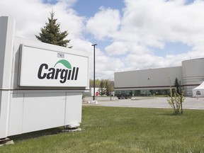 The Cargill meat processing plant in Chambly, Que., south of Montreal, on May 10, 2020. The plant is closing temporarily after at least 64 workers tested positive for COVID-19.