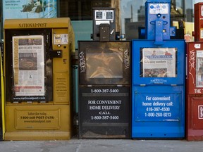 Newspaper boxes in Toronto.