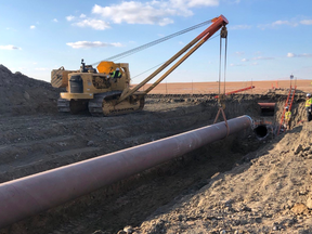 The portion of the Keystone XL pipeline that's already built — shown here at the Montana-Saskatchewan border — may have to be torn up should Joe Biden force the issue if elected.