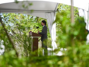 Prime Minister Justin Trudeau holds a press conference at Rideau Cottage.