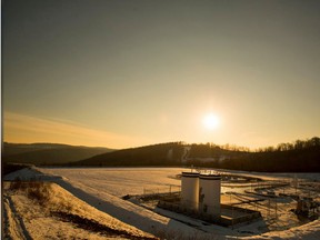 A Chesapeake Energy natural gas well pad rests on the hill in Litchfield Township, Pennsylvania, January 9, 2013.
