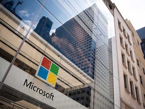 Microsoft Corp.’s flagship store in New York. The tech company will not be reopening its physical stores after closing them during pandemic lockdowns.