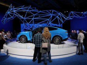 Ford Mustang Mach-E SUV electric vehicle is displayed at the Canadian International Auto Show in Toronto, February 18, 2020.