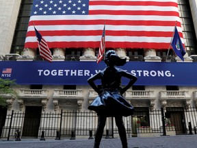 The "Fearless Girl" statue is seen outside the New York Stock Exchange.