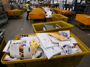 Packages inside a Canada Post processing plant.