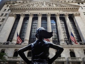 The front facade  of the New York Stock Exchange (NYSE) is seen in New York City.