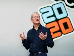 Apple CEO Tim Cook speaking at the Worldwide Developers Conference.