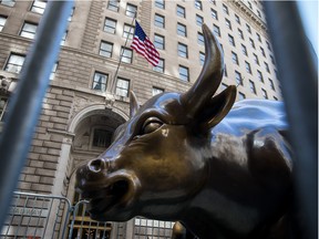 The charging bull statue outside the New York Stock Exchange.