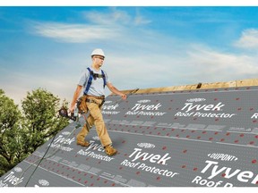The new DuPont™ Tyvek® Roof Protector™ provides a cooler, gray color surface for builders and roofing contractors to work on.