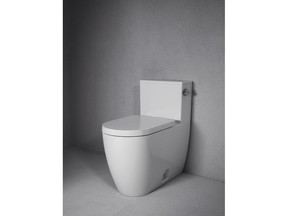 Designed by Philippe Starck, the ADA-compliant ME by Starck floorstanding toilet leaves a sleek impression thanks to the collection's signature slim edge. Duravit's innovative Rimless® flush technology ensures a dynamic and powerful flow of water that rinses the entire inner surface, while allowing for efficient and hygienic maintenance.