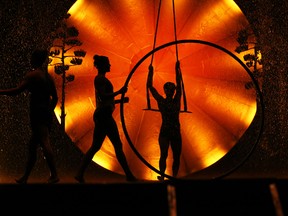 Performers rehearse Cirque Du Soleil’s Luzia under the big top at Stampede Park in Calgary in August 2019.