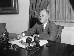 In this May 7, 1933, file photo, President Franklin D. Roosevelt is shown at his desk at the White House, in Washington, D.C.
