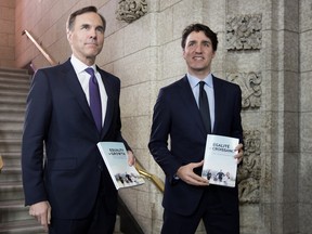 Justin Trudeau, Canada's prime minister, right, and Bill Morneau, Canada's finance minister, before tabling the federal budget in 2018.