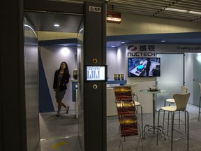 A Nuctech Co. personnel screening device at the company's booth during the International Brazil Air Show in 2017.