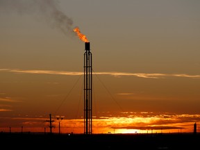 A flare burns excess natural gas in the Permian Basin in Loving County, Texas.