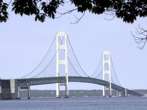 The pipeline splits into two 20-inch diameter lines for the 4.5-mile section that runs under the Straits of Mackinac, which connects Lake Michigan and Lake Huron.