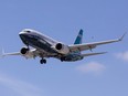 A Boeing 737 MAX airplane lands after a test flight at Boeing Field in Seattle, Washington, U.S., June 29, 2020.