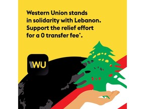 Western Union Stands in Solidarity with Lebanon; Money Transfers to Lebanon Zero-Fee Paid out in US Dollars