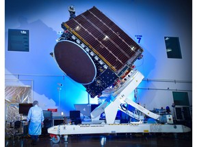 BSAT-4b, built by Maxar Technologies for Broadcasting Satellite System Corporation (B-SAT), is seen here in Maxar's manufacturing facility in Palo Alto, Calif. Image credit: Maxar Technologies