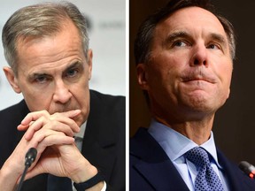 Former Bank of Canada Governor Mark Carney, left, is advising the Trudeau government in which Bill Morneau, right, serves as finance minister, on the economic recovery plan.