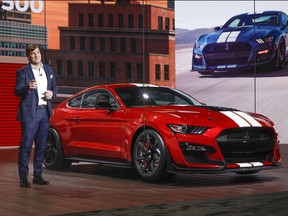 Jim Farley, Ford's new CEO, reveals the 2020 Ford Mustang Shelby GT 500 at the 2019 North American International Auto Show during Media preview days on January 14, 2019 in Detroit, Michigan.
