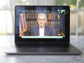 Jerome Powell, chairman of the U.S. Federal Reserve, speaks virtually during the Jackson Hole economic symposium last week.
