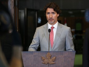 Prime Minister Justin Trudeau speaks during a news conference on Parliament Hill August 18, 2020 in Ottawa.