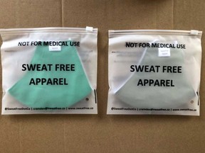 Sweat Free Apparel’s masks are washable, reusable, non-medical-grade multi-layered fabric masks that prevent droplets from passing through the material.