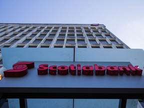 Bank of Nova Scotia’s net income for the three months ended July 31 fell 34 per cent to $1.3 billion, or $1.04 a share.