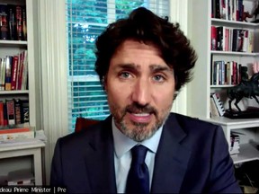 Prime Minister Justin Trudeau appears as a witness via videoconference during a House of Commons finance committee meeting.