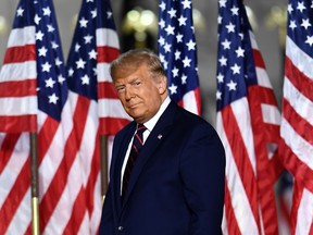 U.S. President Donald Trump arrives to deliver his acceptance speech for the Republican Party nomination for reelection during the final day of the Republican National Convention at the South Lawn of the White House in Washington, D.C., on Aug. 27, 2020.