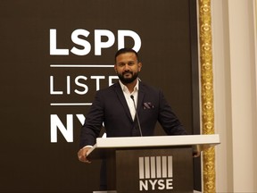 Dax Dasilva after ringing the opening bell at the NYSE for Lightspeed's listing.