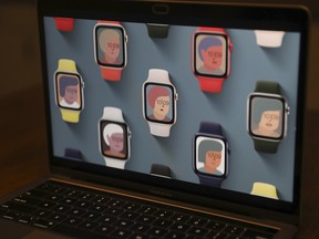 The Apple Watch Series 6 is seen on a laptop computer during a virtual product launch on Tuesday, Sept. 15, 2020.