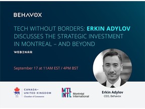 Behavox Founder and CEO To Discuss Montréal As Growing Destination for Business and Technology Industry in Upcoming Webinar