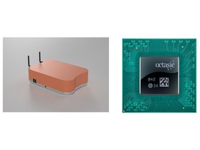 Mock-up images: Wireless base station (left) and New generation system-on-chip (right)