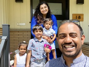 Thusenth Dhavaloganathan with his wife Amina Gilani and their children Zain, Zara and Aziz. The couple created a startup that is a “Shopify for restaurants.”