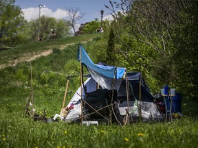 A tent belonging to a homeless person in Trinity Bellwoods Park in Toronto.